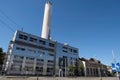 Building and chimney of the Biomass Fluidised Bed Incineration Plant IWB Basel