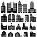 Building Church Factory Houses Icons Simple