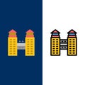 Building, City, Construction  Icons. Flat and Line Filled Icon Set Vector Blue Background Royalty Free Stock Photo