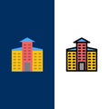 Building, City, Construction  Icons. Flat and Line Filled Icon Set Vector Blue Background Royalty Free Stock Photo