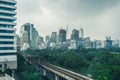 Building in the city with Electric Railway Train in Bangkok Thai