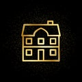 Building, city, house gold icon. Vector illustration of golden particle background. Real estate concept vector illustration