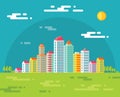 Building in city - vector concept illustration in flat design style for presentation, booklet, web site and different design Royalty Free Stock Photo