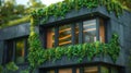 A building with climbers and ivy growing on its walls. Concept of green living and ecology in urban environments. Royalty Free Stock Photo