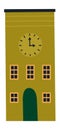 Building with clock. Cute town school. City hall symbol