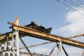 Building. Close-up of a construction crane against the blue sky Royalty Free Stock Photo