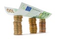 Building of coins and euro bank note Royalty Free Stock Photo