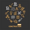 Building Construction Elements and Tools Color Round Design Template Line Icon Concept. Vector Royalty Free Stock Photo