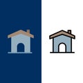 Building, Construction, Home, House  Icons. Flat and Line Filled Icon Set Vector Blue Background Royalty Free Stock Photo