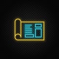 building, construction, industry, blueprint. Blue and yellow neon vector icon