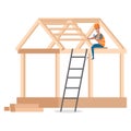 Building and construction industry cartoon background with workers tools and equipment