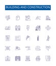 Building and construction line icons signs set. Design collection of Architecture, Engineering, Masonry, Plumbing