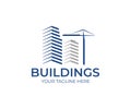 Building construction logo template. Skyscrapers and construction crane vector design Royalty Free Stock Photo
