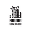 Building construction logo template vector illustration. Crane concept in black & white colors. Real estate sign. Reconstruction. Royalty Free Stock Photo