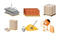 Building and Construction Materials Like Cement and Bricks Vector Set