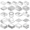 Building and construction materials vector linear icons