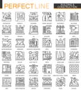 Building and construction outline mini concept symbols. Home repair tools modern stroke linear style illustrations set Royalty Free Stock Photo