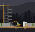 Building construction process excavator and crane free vector