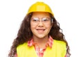 little girl in construction helmet and safety vest Royalty Free Stock Photo