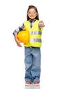 happy girl with helmet in safety vest and goggles Royalty Free Stock Photo