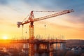 Building construction in progress. construction crane erecting an unfinished tall structure Royalty Free Stock Photo