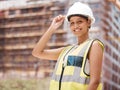 Building, construction site and architect portrait of woman in engineering. Engineer, architecture and construction Royalty Free Stock Photo