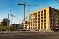 building construction site of multi-storey residential homes. Crane near building Royalty Free Stock Photo