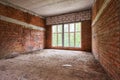 Building, construction site in progress to new house, brick wall in the room Royalty Free Stock Photo