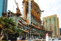 Building construction site in a street in Dubai