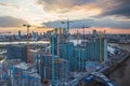 Building construction site with tower crane machinery Royalty Free Stock Photo