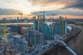 Building construction site with tower crane machinery Royalty Free Stock Photo