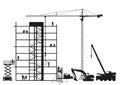 Building construction site with wheel loader and crane, illustration Royalty Free Stock Photo