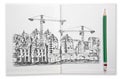 Building construction sketching by pencil on white book