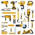 Building construction tools. Construction home repair hand tools, drill, saw and screwdriver. Renovation kit vector Royalty Free Stock Photo