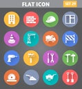 Building, Construction and Tools Icons set in flat style with lo Royalty Free Stock Photo