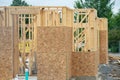 Building construction, wood framing new home under construction roof being built against blue sky Royalty Free Stock Photo