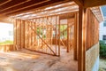 Building construction, wood framing new home under construction roof being built Royalty Free Stock Photo