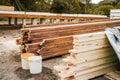 Building construction of wooden frame house made of SIP structural insulated panels. OSB oriented strand board, EPS Royalty Free Stock Photo
