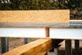 Building construction of wooden frame house made of SIP structural insulated panels. OSB oriented strand board, EPS Royalty Free Stock Photo