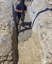 Building construction worker pouring cement Royalty Free Stock Photo