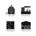 Building constructions drop shadow black glyph icons set Royalty Free Stock Photo