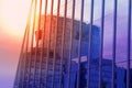 Building a corporate office business low angle. Glass and steel Art Nouveau business district skyscraper. Technological commercial Royalty Free Stock Photo