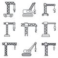 Building crane icons set, outline style