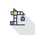 Building crane thin line flat color icon. Linear vector symbol. Colorful long shadow design. Royalty Free Stock Photo