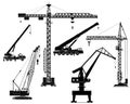 Building cranes set, silhouettes, vector Royalty Free Stock Photo