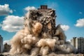 Building demolition by controlled implosion.