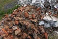 Building demolition demolished ruin stone and bricks rubble debris pieces