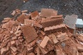 Building demolition demolished ruin stone and bricks rubble debris pieces