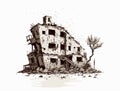 Building destroyed by the Earthquake or war the city, until the building seemed to collapse Royalty Free Stock Photo