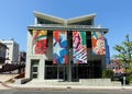 Building in downtown Durham, NC with Colorful Banners
